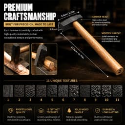 PHYHOO Professional Metal Texture Hammer for Jewelry Making Premium High Carbon Steel Texturing Craftsmith Tool with Wood Handle