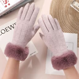Women Winter Keep Warm Touch Screen Stripe Wrist Hairy Gloves Elegant Simple Windproof Not Bloated Cycling Drive Elasticity