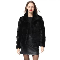 QUEENTINA  Rabbit Fur Coat Collar Whole Full Pelt Fashion Luxury Waistcoat Natural Imitation Coats New Women's Winter Jacket