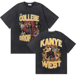 Washed Vintage Rapper Kanye West Graduation Bear Graphic T Shirt Men Pure Cotton T-shirt Men's Hip Hop Fashion Oversized Tshirt