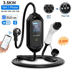 3.5KW Type2 IEC62196-2 Portable EV Charger 16A Type1 SAE J1772 EVSE Fast Charging Cable GB/T Wallbox WiFi APP Bluetooth Control