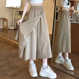 Loose A-Line Midi Skirt Women's plus Size High Waist Padded Fake Two-Piece Pear Shape Slimming Skirt Polyester Fiber