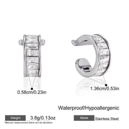1pcs Delicate CZ Zircon Double Layer C-shape Chunky Cuff Earrings Stainless Steel No Piercing Cartilage Ear Clip Luxury Jewelry