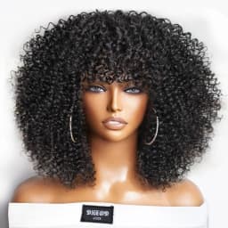 Short Afro Kinky Curly Wig With Bangs Peruvian Highlight Brown Glueless Full Machine Wig 250 Density For Black Women Human Hair