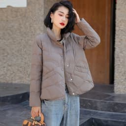 Women's Winter Short Down Jacket Stand Collar Plaid Solid White Duck Down Coat Lady Puffer Jackets max mara пуховик JK-229