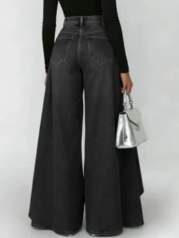 Casual Fashion Trousers Spring Summer Solid Color Simple Elegant Loose High Waist Wrinkled Imitation Denim Wide Leg Trousers