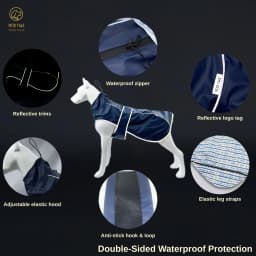 Waterproof Dog Raincoat with Reflective Strips and Adjustable Hood - Red, Yellow, Navy Blue