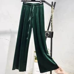 Big size Autumn Women Wide Leg Pants Casual High Elastic Waist Pockets velvet pants Fashion elegant Winter velour Trousers