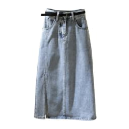 Versatile Chic Light Blue High Waist Denim Skirt Women Midi A-Line Bodycon Slit Slim Fit Stretch Cotton Casual Elegant New Style
