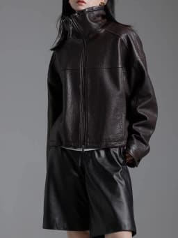 Lautaro Spring Autumn Cool Waterproof Short Brown Pu Leather Jacket Women with Long Raglan Sleeve Zip Up Luxury Designer Clothes