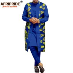 African Traditional Clothing for Men Print Coats Dashiki Shirts and Ankara Pants 3 Piece Set Tribal Outfits Plus Size A2016034