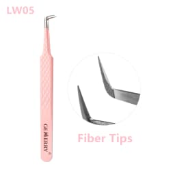 GEMERRY 1 PC Eyelash Tweezers With Fiber Tips Pink Professional Steel High Precision for Volume Fans Lashes Extensions Makeup