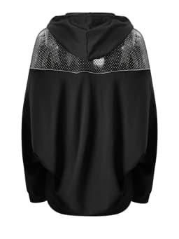 [EAM] Black Grid Hollow Out Big Size Casual Sweatshirt New Hooded Long Sleeve Women Fashion Tide Spring Autumn 2026 CPG6782