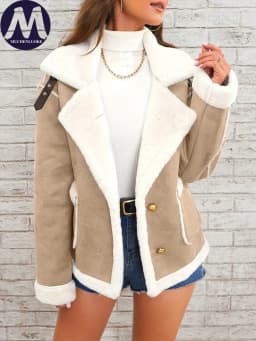 Women's Elegant Winter Fur Coat with Fluff Lapel Thick Korean Fashion Casual Loose Artificial Fleece Warm Jacket