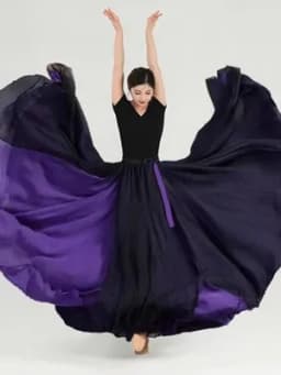 Black White Double Layered Chiffon Skirt 360 Degree Rotation Dance Costume New Style Human World Dancewear Maxi Skirt