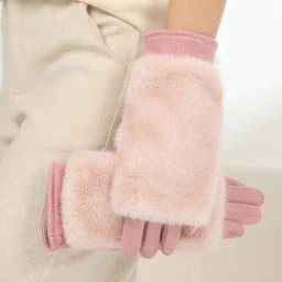 Double Set Fashion Personality Suede Winter Keep Warm Touch Screen Women Gloves Hairy Imitation Mink Velvet Half Finger Gloves