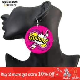 SOMEHOUR Love Queen Boom Comic Print Wooden Drop Earrings OMG LOL Bubble Cartoon Cute Pop Loops Dangle Jewelry Women Girls Gift