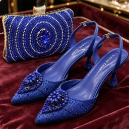 Crystal Rhinestone Heels & Clutch Bag Set Pointed Slingback Heels Women Wedding Prom Party Elegant Formal Matching Shoe Purse