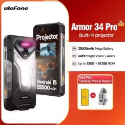 Ulefone Armor 34 Pro+ 5G AI Rugged Phone 32GB+512GB 25500mAh 6.95" Built-in Projector 120Hz Android 15 MTK 7300 NFC Smartphone