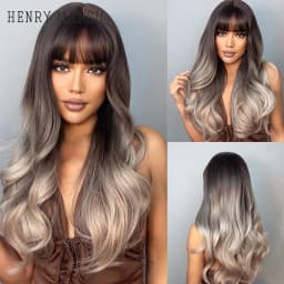 HENRY MARGU Long Wavy Brown Red Orange Wigs with Bangs Cosplay Party Heat Resistant Synthetic Hair Wigs for Black Women Afro