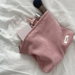 Solid Color Corduroy Makeup Pouch Cosmetic Bag Large Capacity Storage Bag Portable Wash Skincare Toiletry Bag Travel Organizer