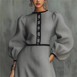 Slim Mini Dress Women's Elegant Lantern Sleeve Round Neck Button-Down Dress 2026 Spring Fall Office Commuting A-Line Dress