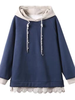 plus Size Hoodie Long Sleeve Color Block Women's Sweatshirt Autumn Winter Loose Versatile Splicing Outerwear Korean Style