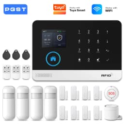 PGST 4G WiFi GSM Wireless Alarm System Home Security Protection Alarm System Set PIR Sensor Works with Tuya Smart Life Alexa