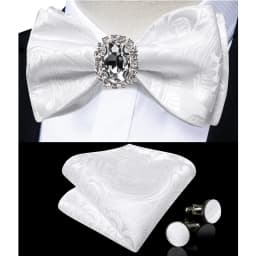 Classic White Selr-tie Bowtie with Ring Pocket Square Cufflinks Set Fashion Solid Men's Bow Tie for Wedding Groom Business Knots