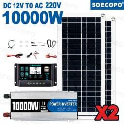 SOECOPO 10000W External Solar Panel Camping 100A Controller Solar Kit Home DC 12V - AC 110V/220VInverter 2*200W Solar Panels