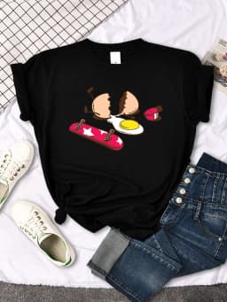 Short Sleeve Tops Funny Broken Egg And Skateboard Woman Tshirt Korean Style Hip Hop T-Shirt For Women Harajuku Casual Clothes