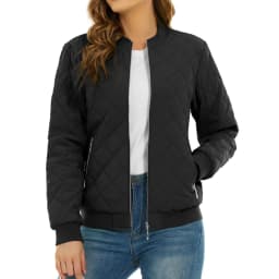 TACVASEN Womens Diamond Quilted Bomber Jacket Ribbed Baseball Collar Zip Up Coat Windproof Lightweight Padded Casual Outerwear