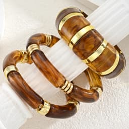3pcs Brown Acrylic Bamboo Style Bangle Bracelet Set for Women Vintage Tortoiseshell Fashion Chunky Stackable Wrist Jewelry Gifts