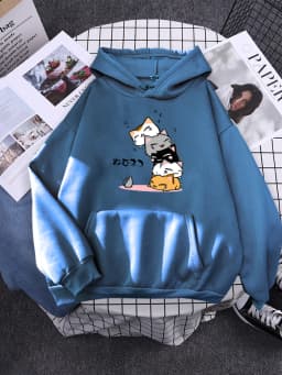 Cute Stacked Cats Sleeping Don'T See The Mouse Women Hoodies Fashion Loose Pullover Casual Fleece Hoody Trend Soft Female Sweat