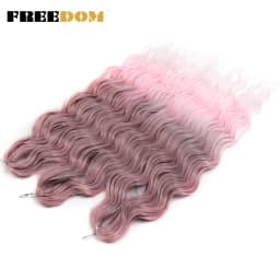 FREEDOM Synthetic Braiding Hair Extensions Deep Wavy 24 inch Long Curly Braids Hair Ombre Brown Rainbow Twist Crochet Hair