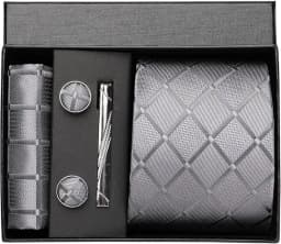 Luxury 8CM Men Silk Necktie Plaid&Check Ties Pocket Square Cufflink Tie Clip Gift Box Set For Man Groom Formal Business Jacquard