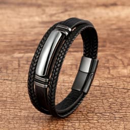 Natural Tiger Eye Stone Charm Bracelet Multilayer Braided Leather Rope Men's Bracelet Bangles Stainless Steel Jewelry Accessory