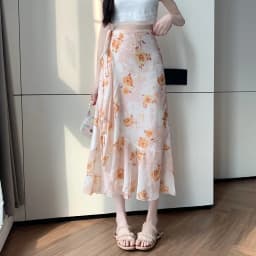High Waist A-Line Floral Print Chiffon Halter Neck Dress Women's Summer New Style Belted Wrap Skirt Casual Polyester Fiber