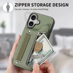 Zipper Cards Solt Wallet Leather Case for iPhone 17 16 15 13 Pro Max 14 Plus 16Pro 15Pro Elastic Rope Wrist Leather Cover