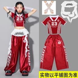 Girls Jazz Dance Performance Outfit Red Pants Set Children's Street Dance Show Costume Trendy Girls' Clothing Stage Performance