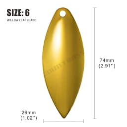 COUNTBASS 50pcs Gold Plated Steel Willow Spinner Blades 1-6 Size Range Smooth Finish DIY Spinner Bait Fishing Lures