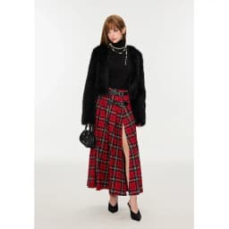 French Retro Red Plaid A-Line Long Skirt for Women High Waist Straight Mid-Length Split Pleated Skirts Streetwear Y2k Spring