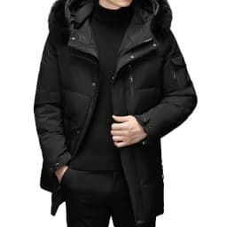Style Hooded Jacket Short Length Casual with Windproof Wrinkle Finish Zipper Closure Thickened Regular Length Winter for Men