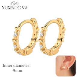 925 Sterling Silver Ear Needle Hoop Earrings Crystal Circle Small Huggie Earrings for Women Simple Females Girls Jewelry