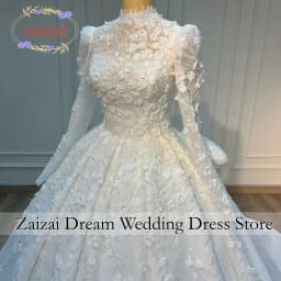 Customized Luxury 3D Floral Wedding Dresses High Neck Bridal Ball Gowns Long Sleeves Princess Bride Dress Vestidos De Novia