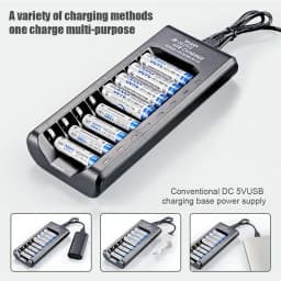 Rechargeable Battery Charger USB Output 8 Slots Fast Charging Short Circuit Protection for 1.2V NiMH AAA/AA Batteries Charger
