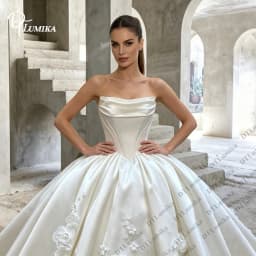 Strapless Draped Neck Corset Bridal Gown Customized Ball Gown Wedding Dress Puffy 3D Floral Bride Dresses Wedding Ceremony