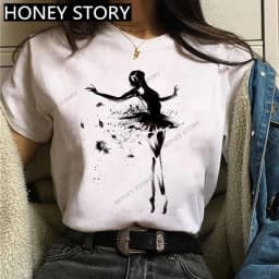 Dance Letter Print T Shirt Ballet Silhouette Monogram Print Women's T-shirt Loose Aesthetic Tops Graphic T Shirts Pro Choice
