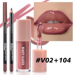 2pcs/Set Velvet Texture Lip Makeup,Matte Effect, Red, Brown Colors, Create a Moisturizing and Natural Lip Makeup