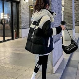 Black Medium Long Parker Cotton Jacket Women's Winter 2026 New Korean Version Loose Down Cotton Splicing Hooded Coat Warm Top